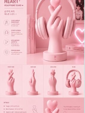 Pink Heart Finger Headphone Stand